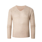 Herren lässiger Strickpullover mit V-Ausschnitt und luftigen Maschen R&B