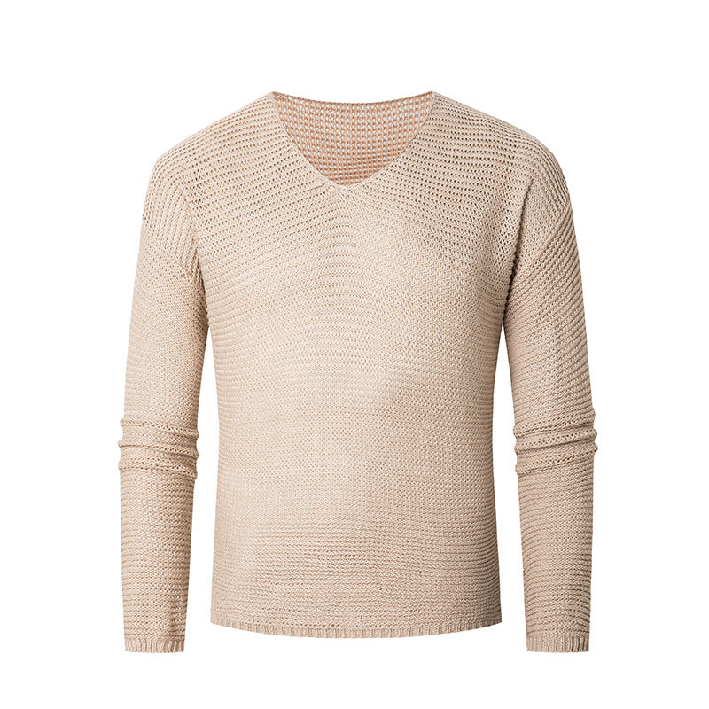 Herren lässiger Strickpullover mit V-Ausschnitt und luftigen Maschen R&B