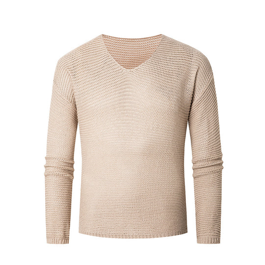 Herren lässiger Strickpullover mit V-Ausschnitt und luftigen Maschen R&B