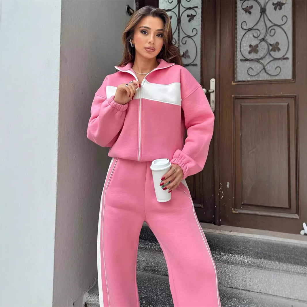 Damen Sportliches Loungewear-Set mit hohem Kragen und Reißverschluss R&B