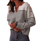 Damen modischer Sweater mit breiten Streifen und eleganten Knopfdetails