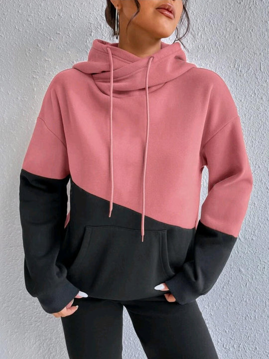 Damen lässiger Kapuzenpullover mit Farbblock-Design R&B