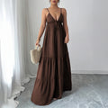 Damen Elegantes Maxikleid mit verstellbaren Spaghettiträgern und Rüschendetails R&B