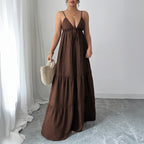 Damen Elegantes Maxikleid mit verstellbaren Spaghettiträgern und Rüschendetails R&B