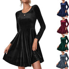 Damen elegantes A-Linien Kleid aus samtigem Material