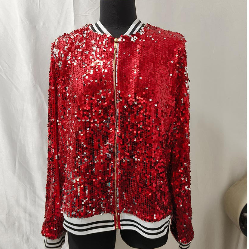 Damen Glamouröse Pailletten Bomberjacke R&B