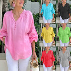 Damen Leichte Bluse mit elastischen Puffärmeln und Knopfleiste R&B