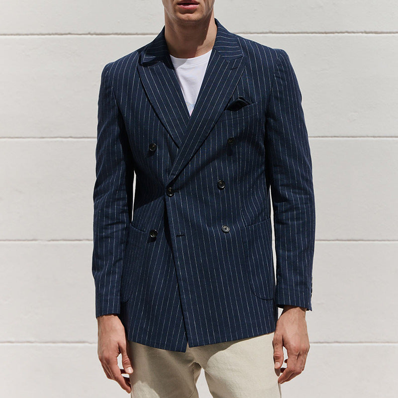 R&B | Blazer taillierte Passform Wollmischung Doppelreiher Nadelstreifen Formal