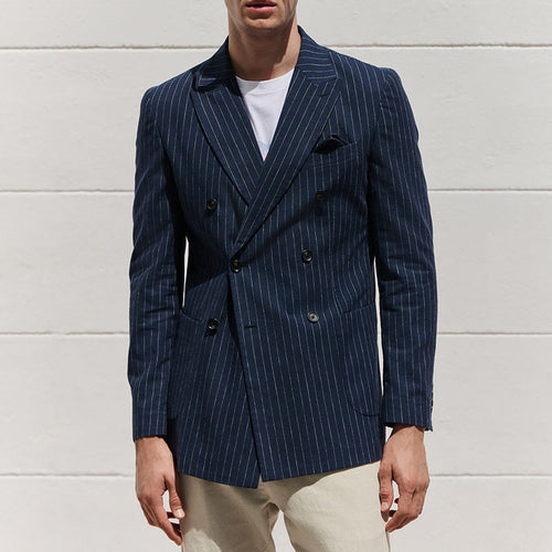R&B | Blazer taillierte Passform Wollmischung Doppelreiher Nadelstreifen Formal