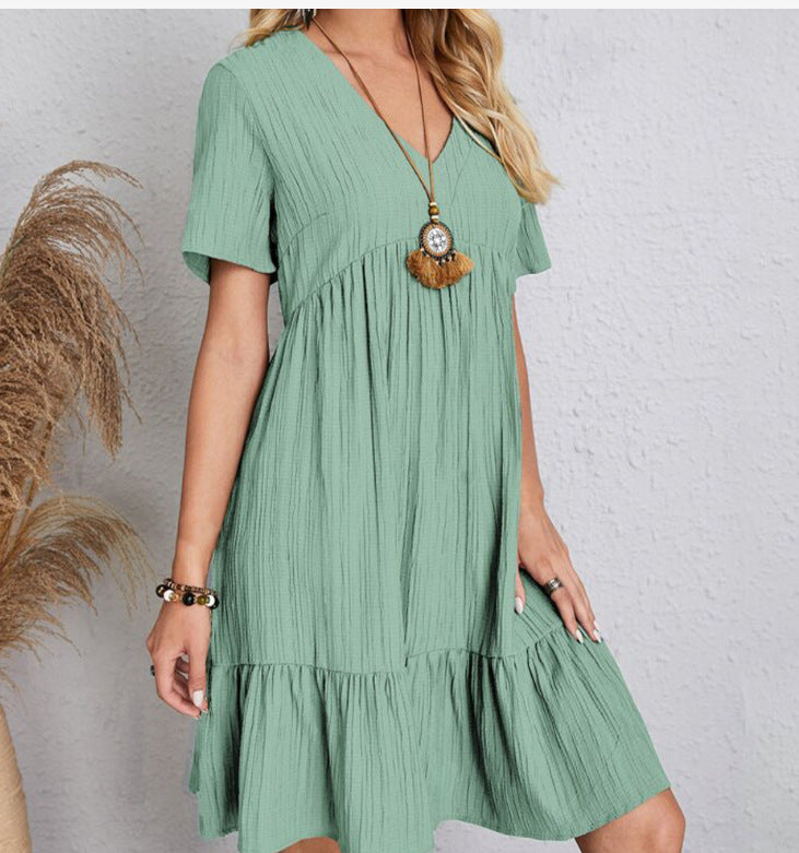 Damen Sommerliches Freizeitkleid mit V-Ausschnitt und Rüschensaum R&B