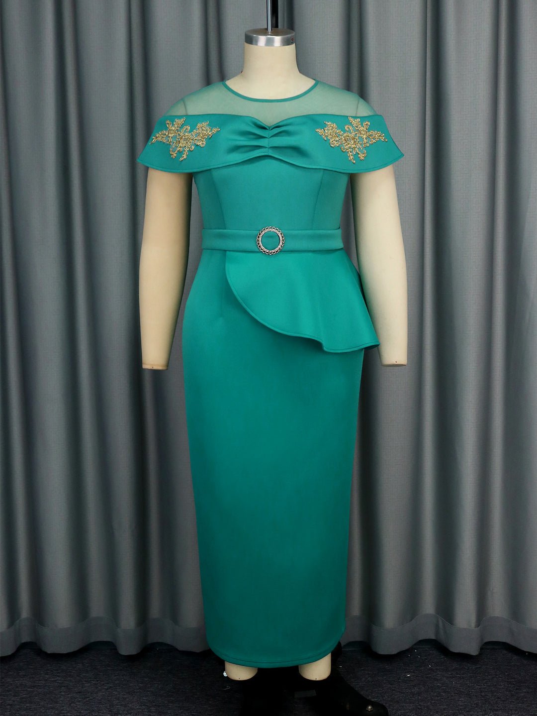 Damen elegantes Wickelkleid mit Schnitt- und Rüschenakzenten R&B