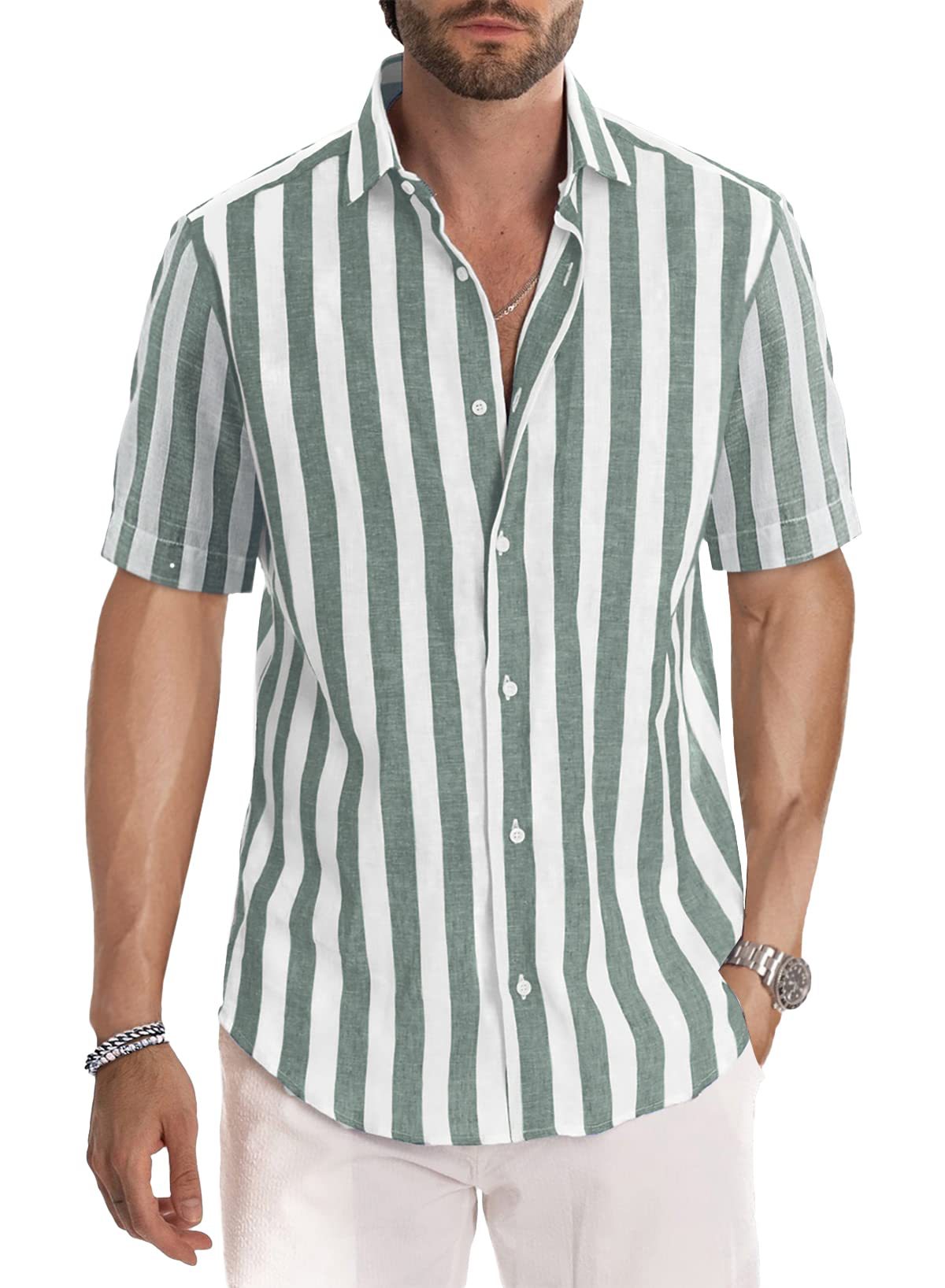 Herren gestreiftes Kurzarmhemd mit modernem Schnitt und entspannter Passform R&B