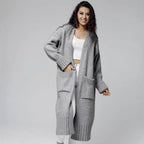 Damen Langer Strickmantel mit praktischen Taschen und strukturiertem Design R&B