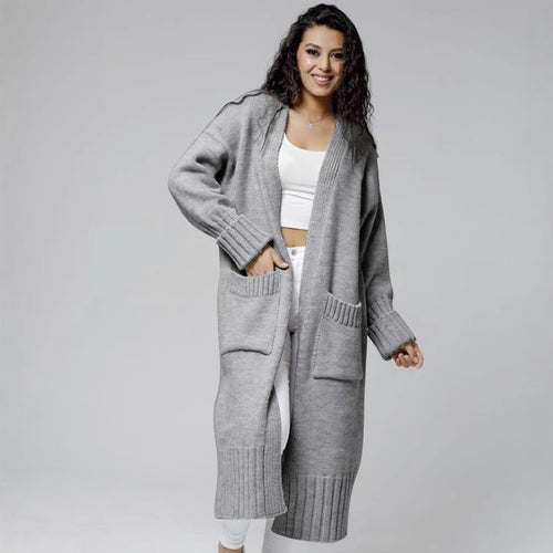 Damen Langer Strickmantel mit praktischen Taschen und strukturiertem Design R&B
