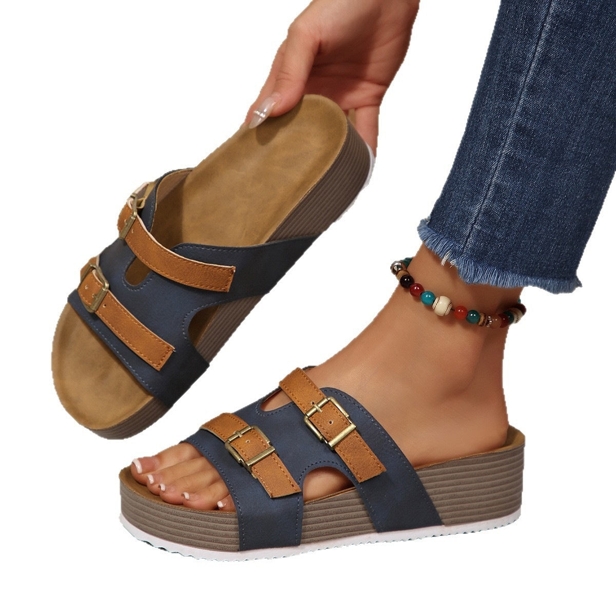 Damen Bequeme Plateau-Sandalen mit verstellbaren Riemen R&B