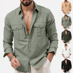 Herren nan legeres Baumwoll-Twill-Hemd mit aufgesetzten Brustklappen und Kentkragen R&B
