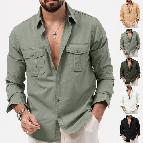 Herren nan legeres Baumwoll-Twill-Hemd mit aufgesetzten Brustklappen und Kentkragen R&B