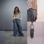 Damen Weite High-Waist Jeans mit Vintage-Details