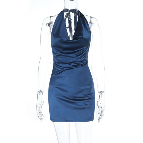 Damen elegantes Halterneck Minikleid mit verführerischer Drapierung R&B