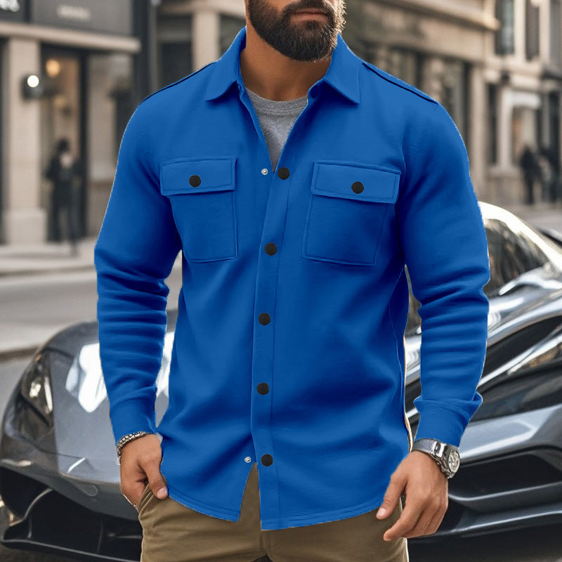 Herren nan modische Overshirt-Jacke in Filzoptik mit aufgesetzten Brusttaschen und sichtbarer Druckknopfleiste R&B