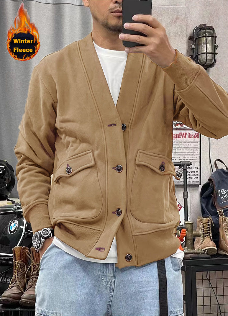 Herren modische Fleecejacke mit praktischen Taschen und eleganter Knopfleiste R&B