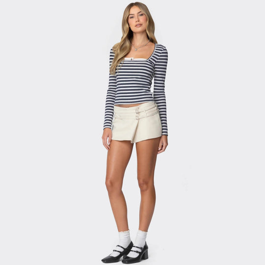 Damen Langarmshirt mit Quadrat-Ausschnitt und maritimem Streifenmuster R&B
