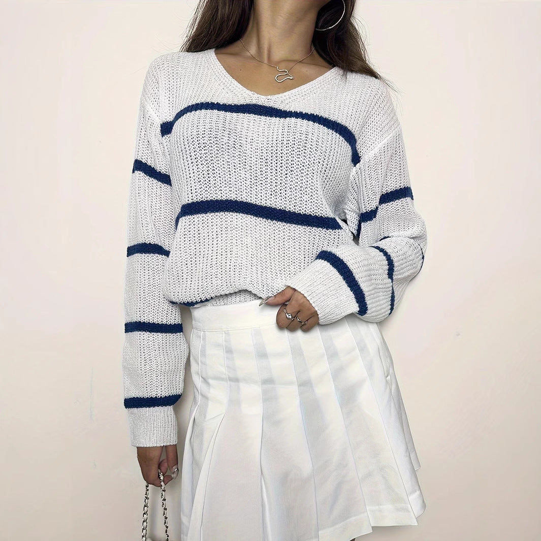 Damen lässiger Strickpullover mit Streifen R&B
