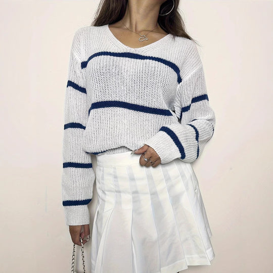 Damen lässiger Strickpullover mit Streifen R&B