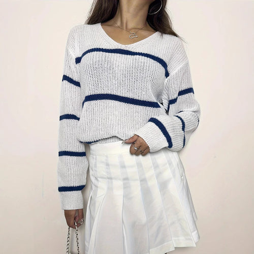 Damen lässiger Strickpullover mit Streifen R&B