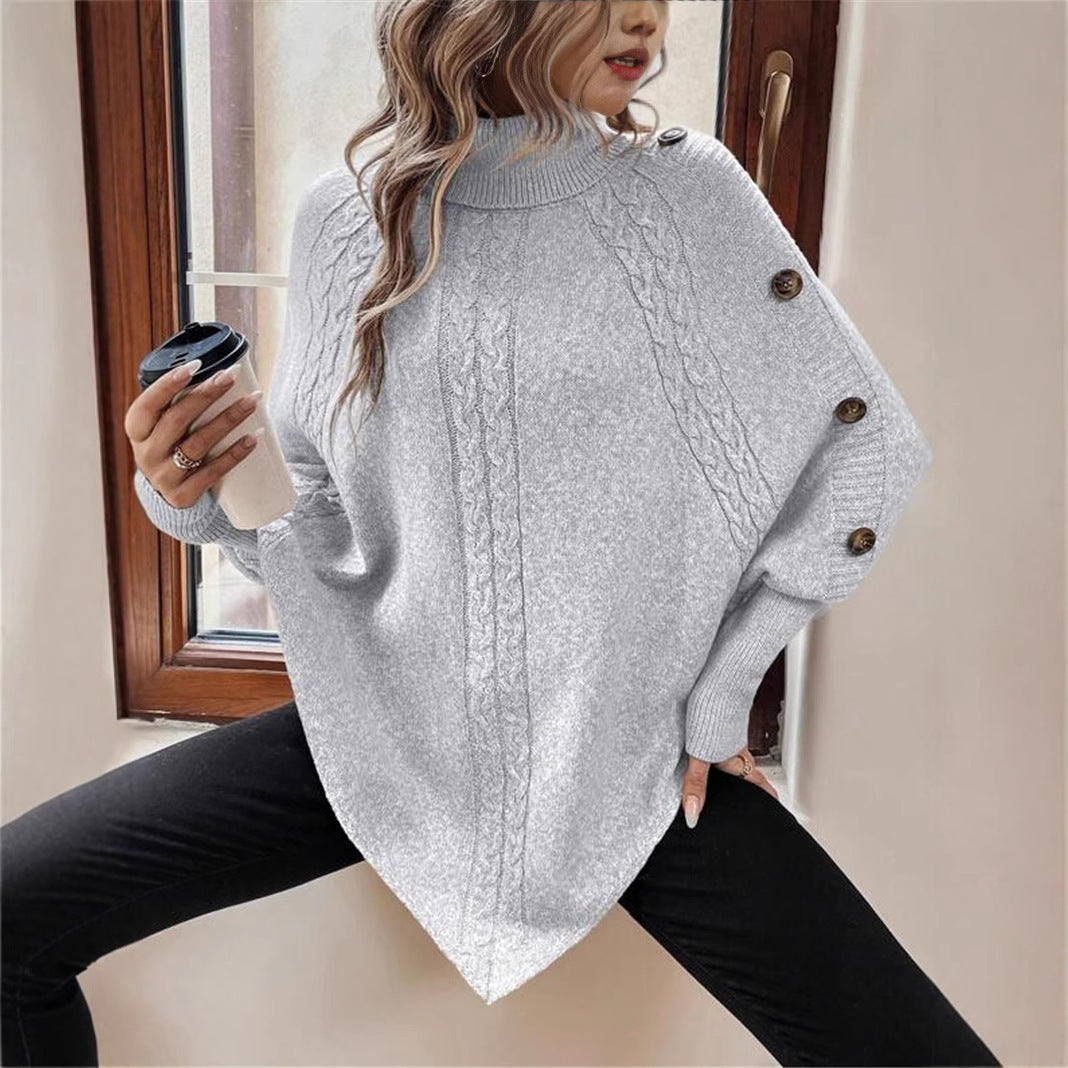 Damen Oversized Strickpullover mit Rollkragen und Knopfdetails R&B