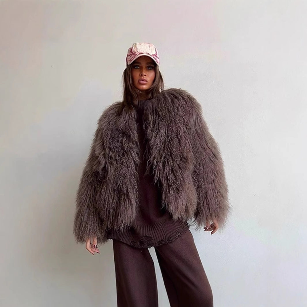 Damen Fleece-Überzieher im trendigen Bouclé-Stil