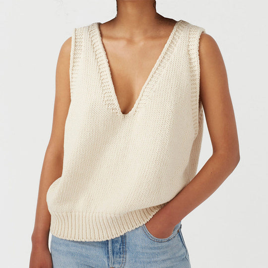 Damen stylischer Stricktop mit tiefem V-Ausschnitt und breiten Trägern R&B