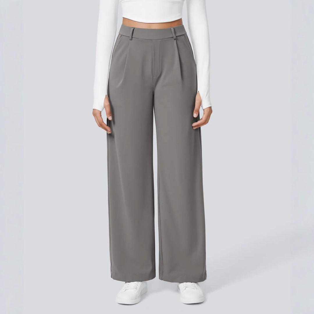 Damen nan hochgeschnittene Bundfaltenhose mit weitem Bein, Gürtelschlaufen und seitlichen Eingrifftaschen R&B