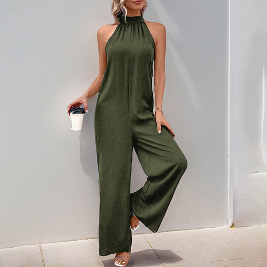 Damen eleganter Jumpsuit mit hohem Kragen und weitem Bein R&B