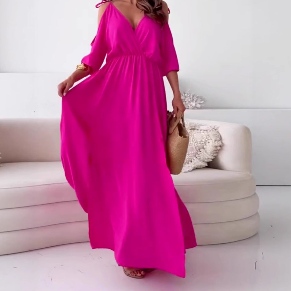Damen Maxikleid mit V-Ausschnitt und seitlichen Schlitzen Heidi-Mode