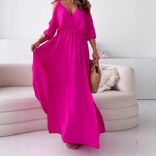 Damen Maxikleid mit V-Ausschnitt und seitlichen Schlitzen Heidi-Mode