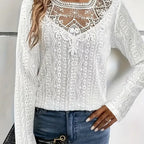 Damen elegante Bluse mit Spitzeneinsätzen und detailliertem Lochmuster R&B