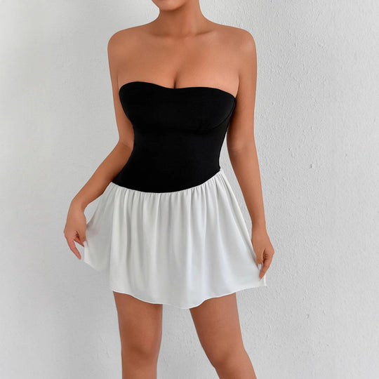 Damen Tailliertes Bandeau-Kleid mit schwingendem Rock R&B