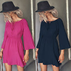 Damen Frühling Minikleid mit elastischem Taillenbund und voluminösen Ärmel R&B