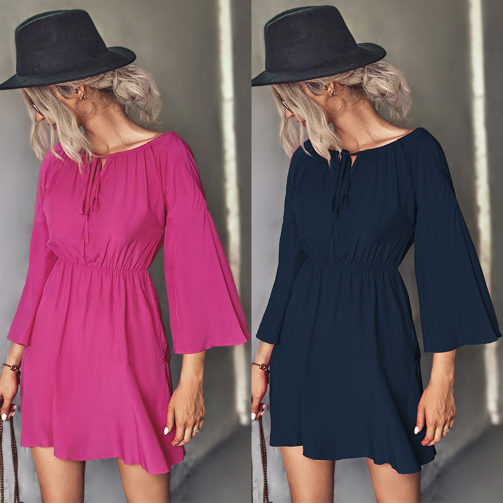 Damen Frühling Minikleid mit elastischem Taillenbund und voluminösen Ärmel R&B