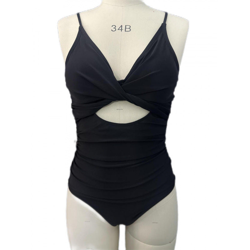 Damen Einteiler Badeanzug mit modernem Wickeldetail und verstellbaren Trägern R&B