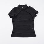 Damen Cropped Blusenshirt aus strapazierfähigem Stretchmaterial mit elegantem Stehkragen R&B