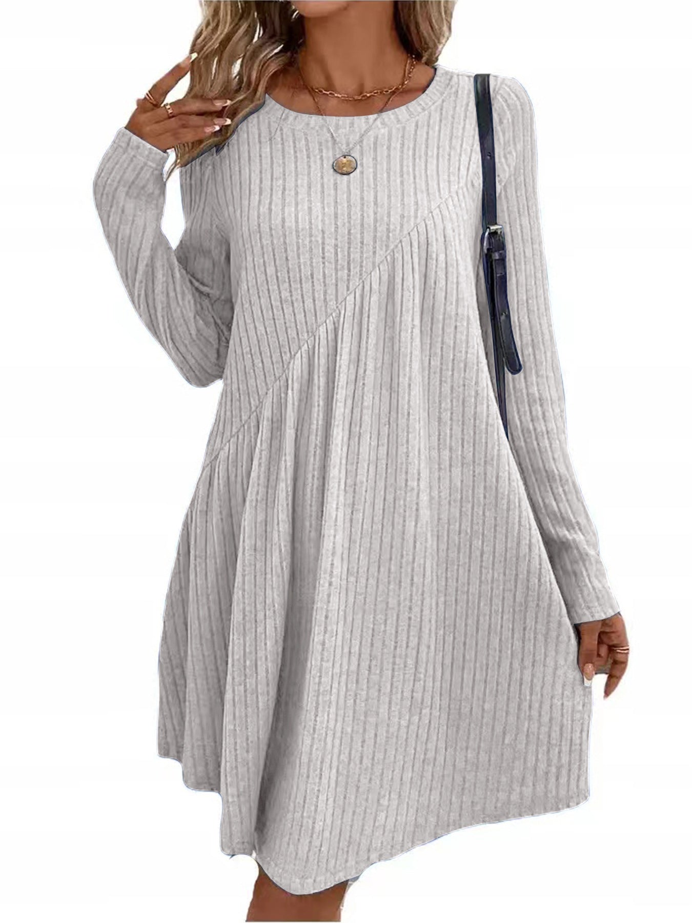 Damen lässiges Ripp-Kleid mit asymmetrischem Design R&B