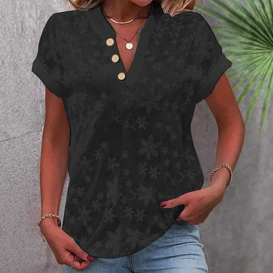 Damen Bluse mit floralem Stickmuster und klassischem V-Ausschnitt R&B