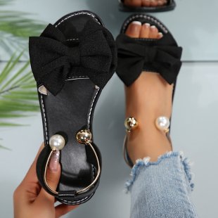 Damen Sandalen mit dekorativem Schleifenakzent und eleganten Perlendetails R&B