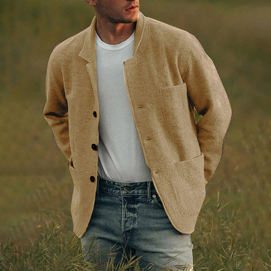 Herren lässige Wolljacke mit praktischen Taschen und Knopfverschluss R&B