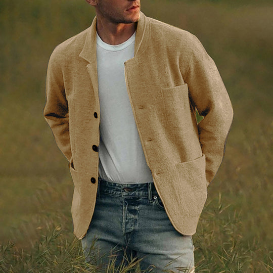 Herren lässige Wolljacke mit praktischen Taschen und Knopfverschluss R&B