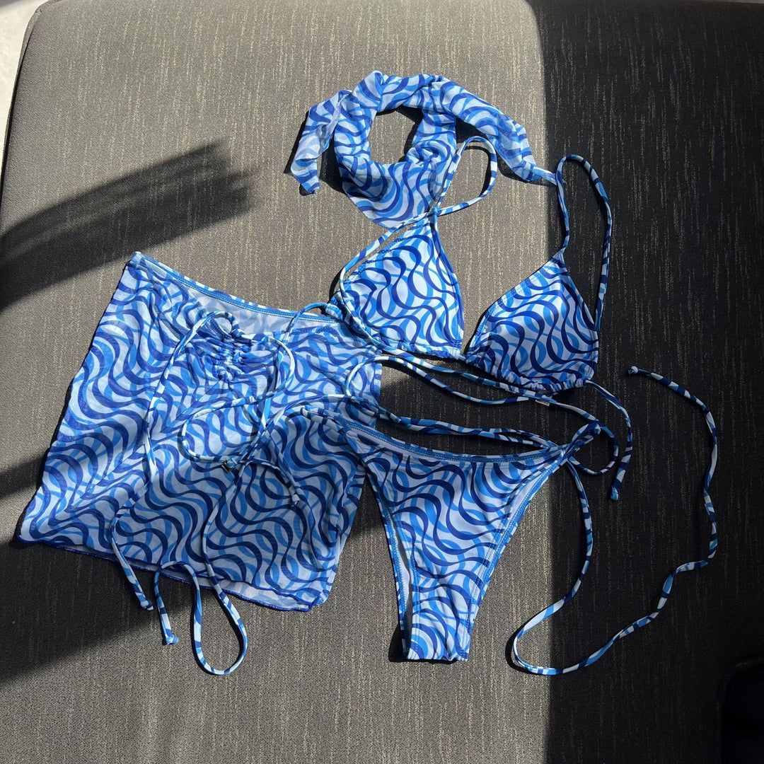 Damen Wickel-Bikini-Set mit floralem Muster und verspieltem Rock R&B