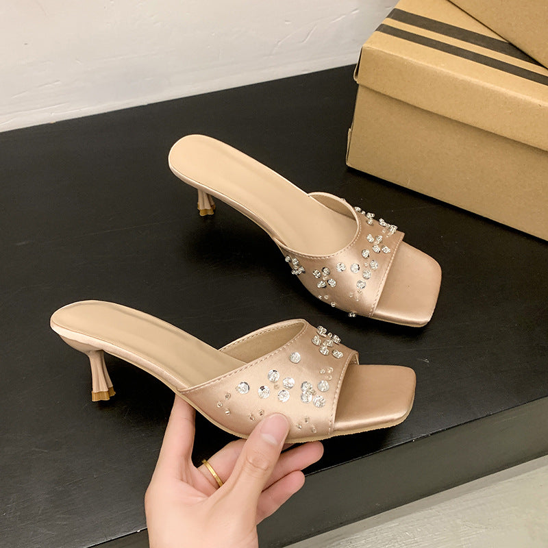 Damen elegante Strass-Pantoletten R&B