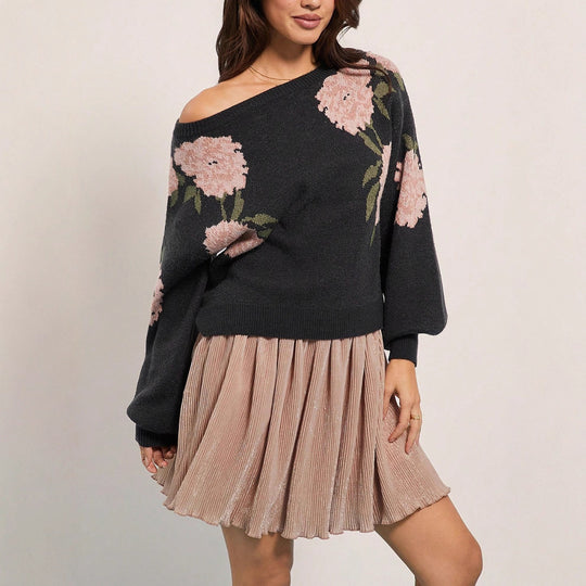 Damen Pullover mit floralem Muster und lässigem Schnitt R&B